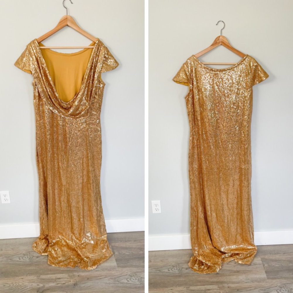 Plus Size Gold Sequin Party Maxi Dress